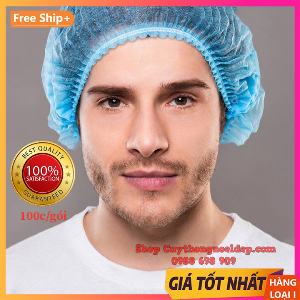 (100 cái/gói) Mũ trùm đầu y tế, mũ con sâu, mũ bọc tóc phòng sạch vải không dệt hàng Việt Nam cao cấp