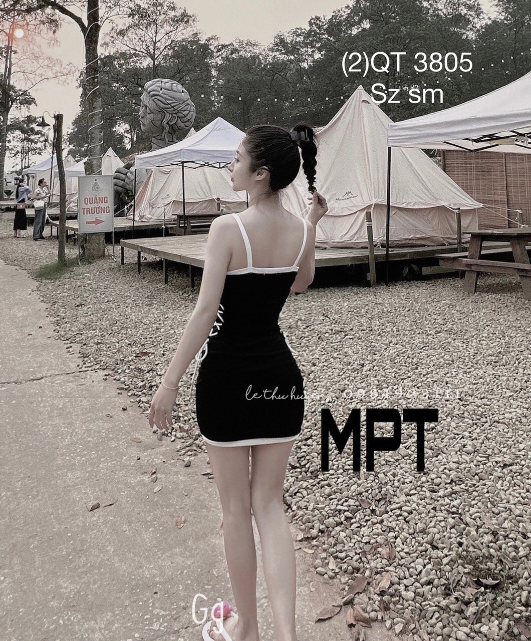 Đầm 2 dây viền màu in chữ D trước đan dây 2 bên hông ôm body dáng ngắn cực xinh chất thun gân dày dặn