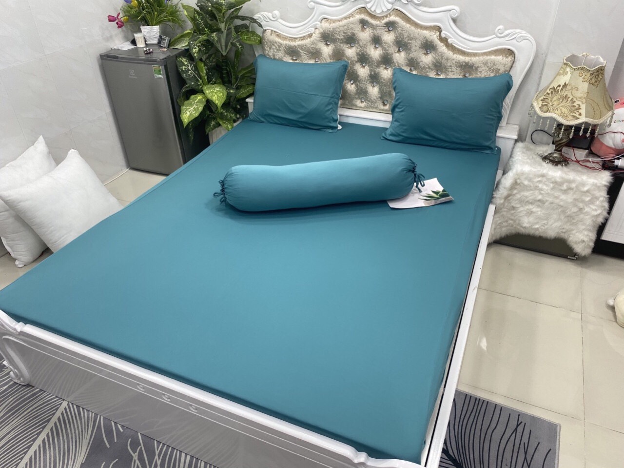 Bộ Ga Gối 4 Món Thun Lạnh Hàn Quốc Màu Xanh Lý - Chăn Ga Gối Thun Lạnh Hàn Quốc