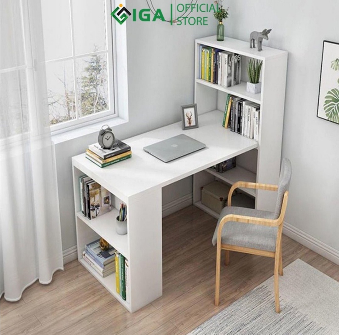 Bàn làm việc, bàn học, bàn máy tính kèm giá sách. Gỗ MDF cao cấp. Đủ phụ kiện tháo lắp dễ dàng - Nội thất thông minh LIMIKA