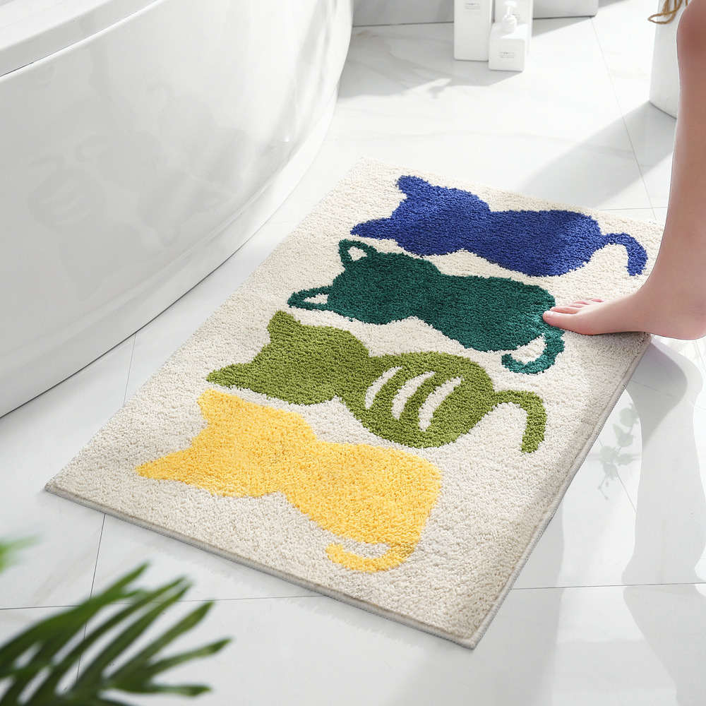 Thảm lau chân cotton len sợi siêu thấm hình mèo ovan