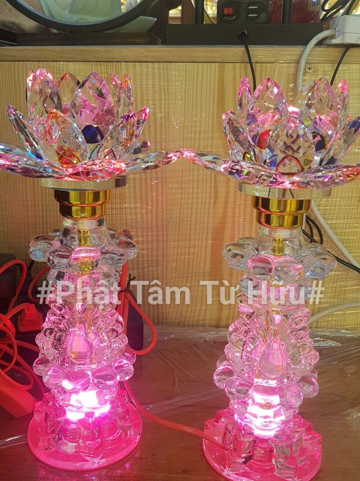 [Đèn thờ pha lê] Cặp đèn thờ pha lê thân Phường hoàng