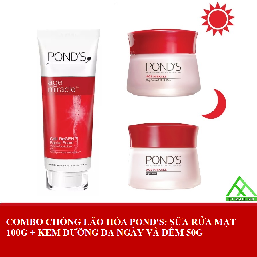 Combo: Pond's Chống Lão Hóa (Sữa Rửa Mặt, Kem Dưỡng Ngày Và Đêm)