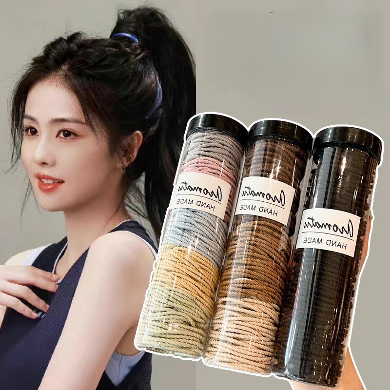 Set 100 dây buộc tóc co dãn tốt kèm hộp đựng