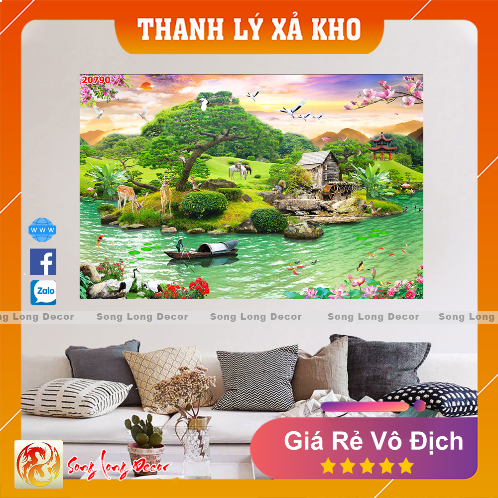 Tranh dán tường 3d Sơn Thủy Hữu Tình - 20790 - Tranh 3D Phong Thủy- Giấy dán tường 3d - Song Long Decor