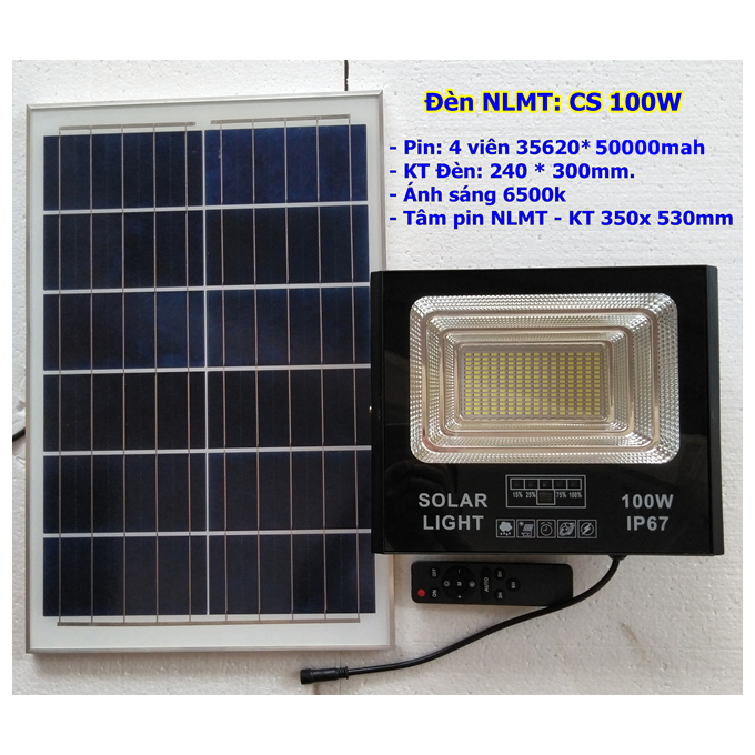 Đèn Pha Năng Lượng Mặt Trời 100W SOLAR LIGHT Vỏ nhôm kín nước- IP67