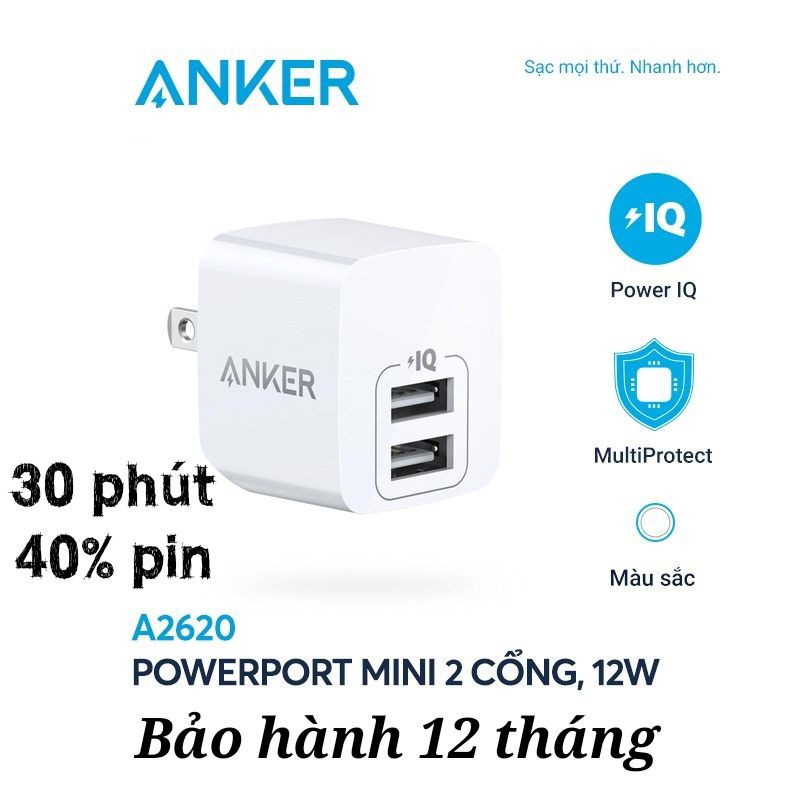 Củ Sạc Anker Powerport mini 12W 2 cổng - A2620