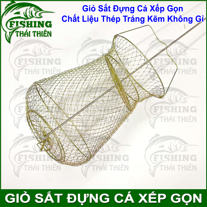 Giỏ rọng sắt đựng cá xếp gọn chất liệu thép tráng kẽm không gỉ sét lưới độ rộng 1cm siêu bền