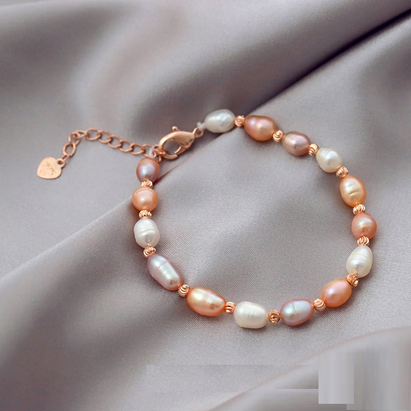 [HCM][price super shock] combo bracelet real Pearl mixed color beads Oval 5-7li freesize attached paper test samples for testing at SJC container liner velvet damask.