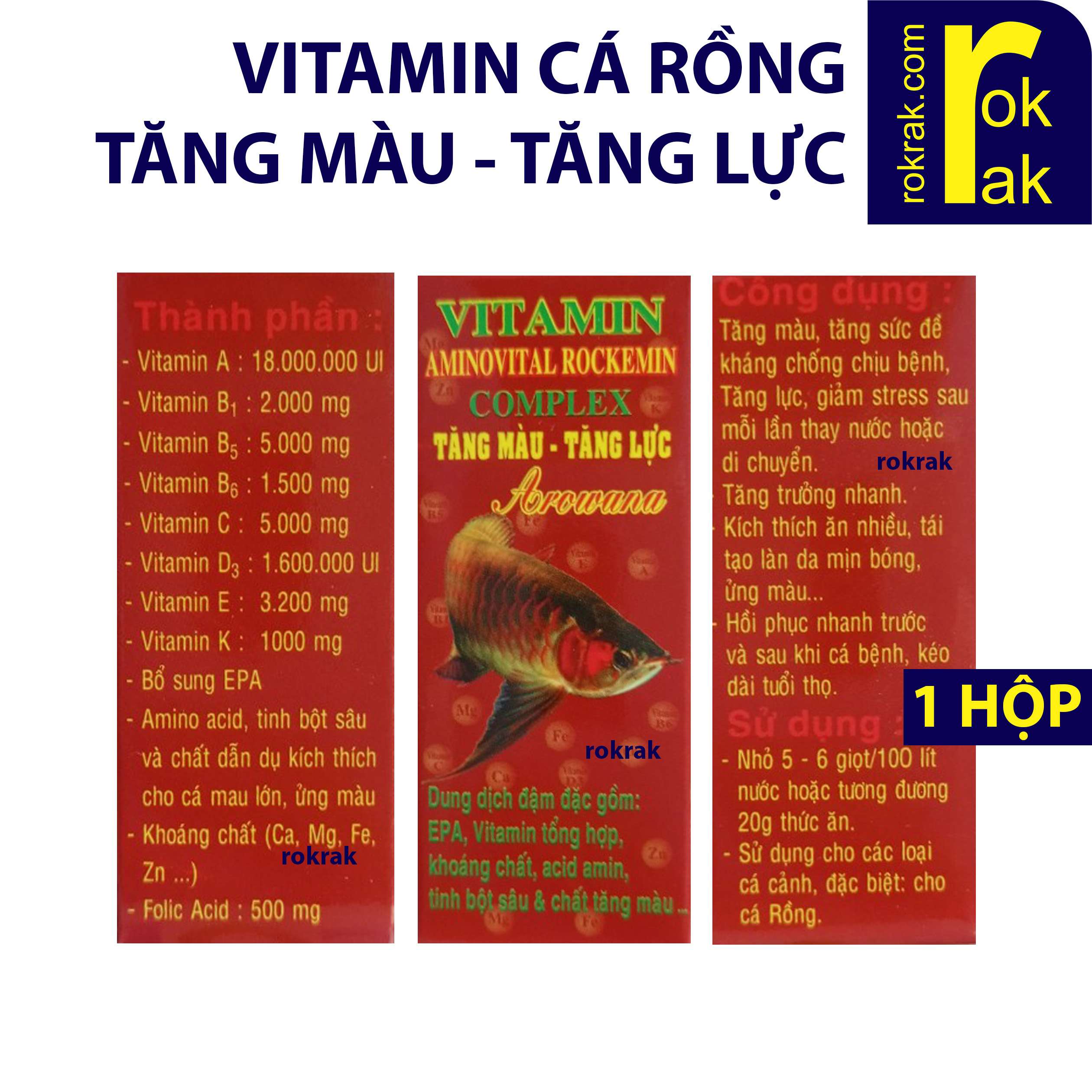 Vitamin cho cá rồng complex 1 hộp tăng màu tăng lực