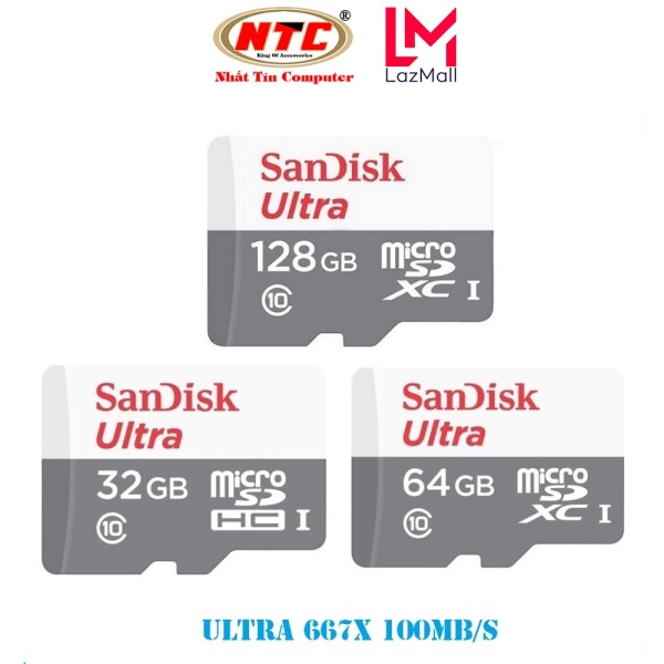 Thẻ nhớ MicroSDXC SanDisk Ultra 32GB / 64GB / 128GB 667x 100MB/s - New Model (Xám) - Nhat Tin Authorised Store