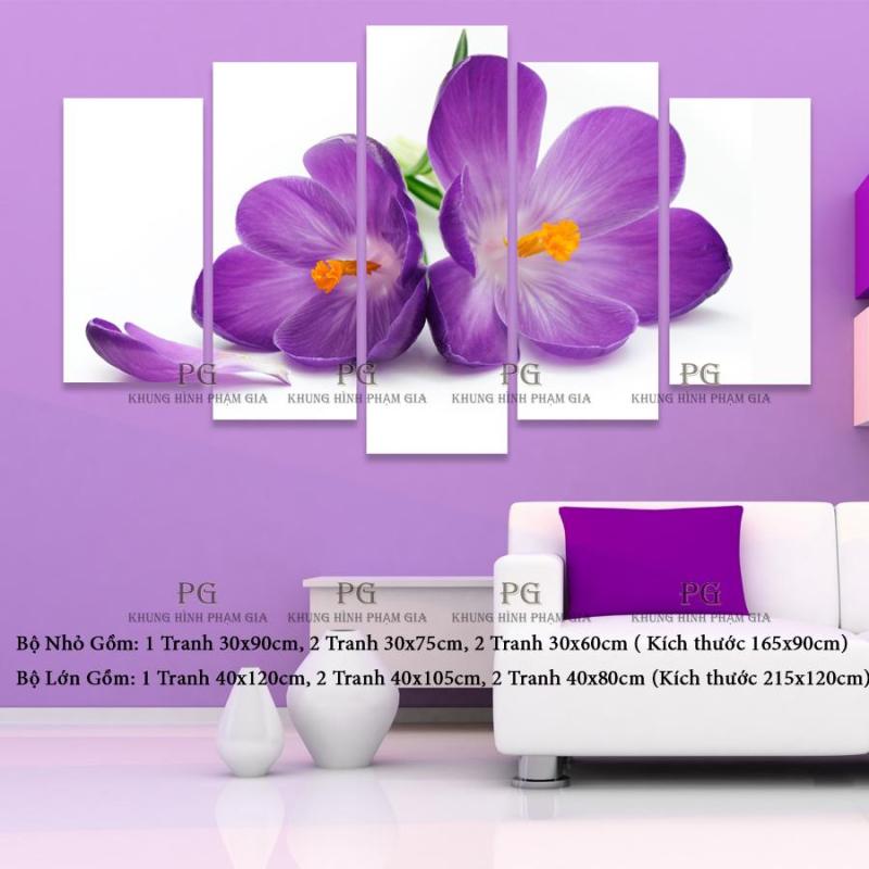 Bộ 5 Tranh ghép Treo tường Hoa Lan Tím Trang trí Phòng Khách, Phòng Ngủ Hiện Đại Sang Trọng - Khung Hình Phạm Gia PGLMN44