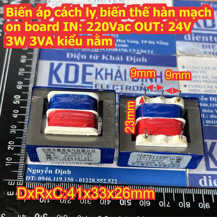 Biến thế cách ly thường, biến áp hàn mạch on board IN: 220Vac OUT:  6V 12V 24V 3W 3VA kiểu nằm / đứng kde5458