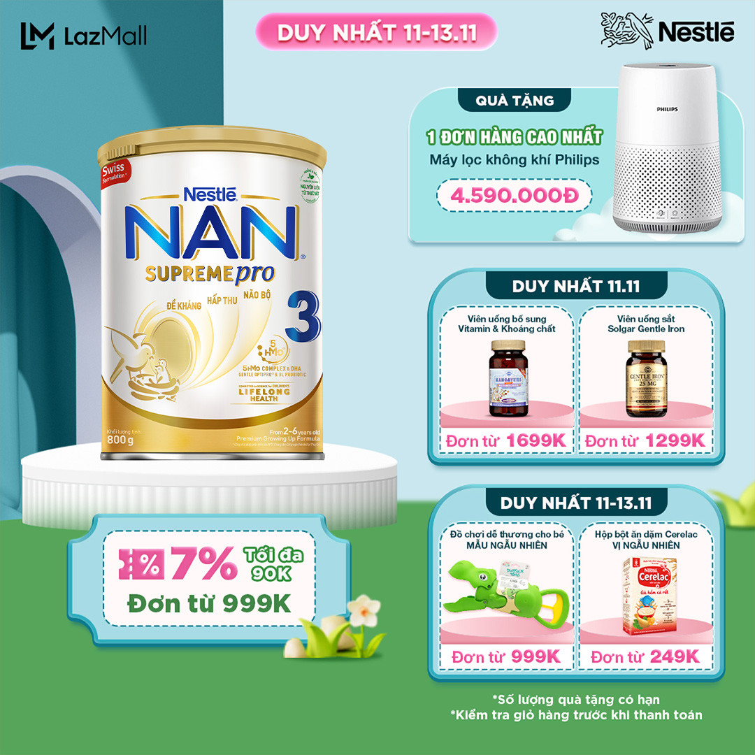Sữa bột Nestlé NAN SupremePro 3 nhập khẩu từ Đức với 5HMO giúp tăng đề kháng, đạm Gentle Optipro giúp dễ hấp thu & ngừa nguy cơ dị ứng