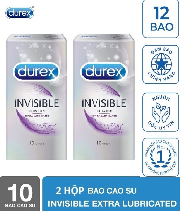 Bao Cao Su Durex Invisible Extra Lubricated cực siêu mỏng 1 Hộp 10 Chiếc