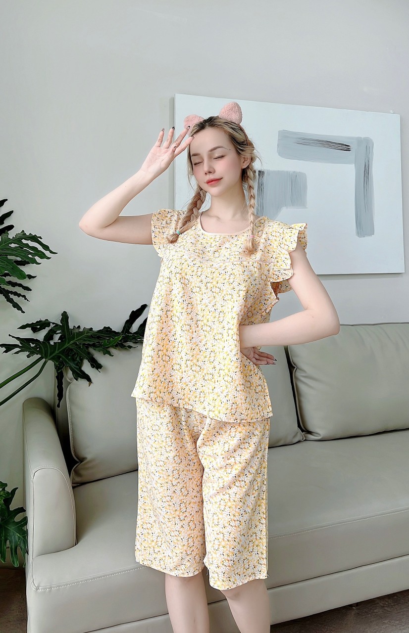 Đồ bộ lụa mặc nhà họa tiết hoa nhí bánh bèo