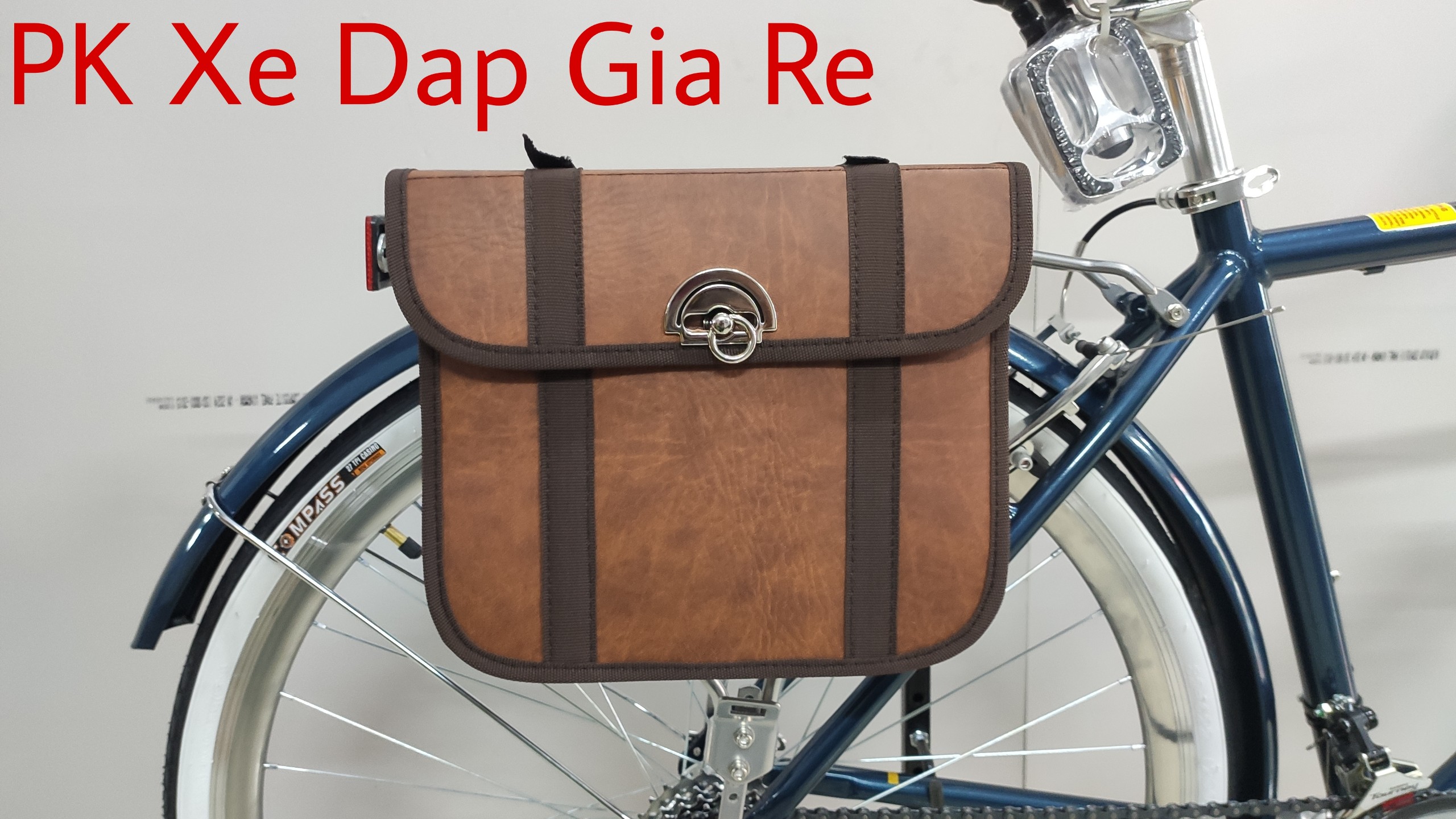 Túi da nâu treo gác baga xe đạp cao cấp, Túi da đụng đồ treo baga xe đạp - PK Xe Dap Gia Re