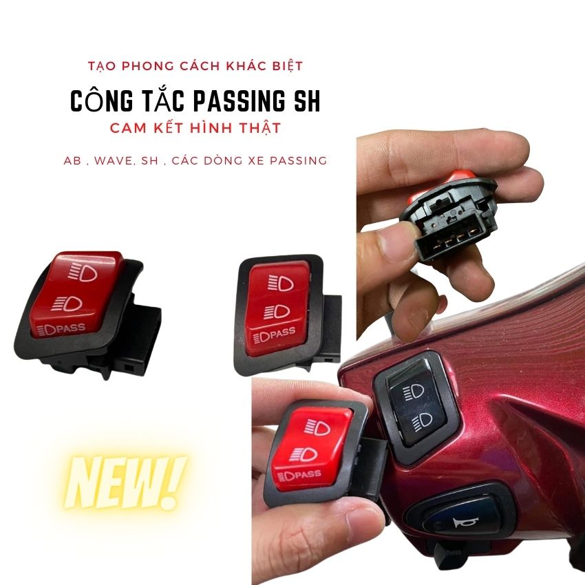 Công Tắc Passing SH Cho AirBlade, Wave, Future ( Kiểu Nút Sh 300i Đỏ) Cho Các Dòng Xe Đá Đèn