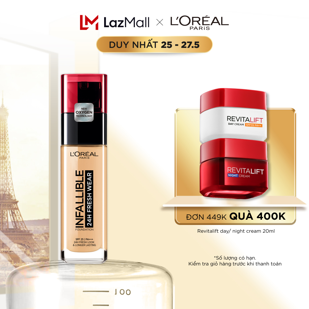 Kem nền 24h mịn nhẹ lâu trôi L'Oreal Paris Infallible 24h Fresh Wear Liquid Foundation30ml