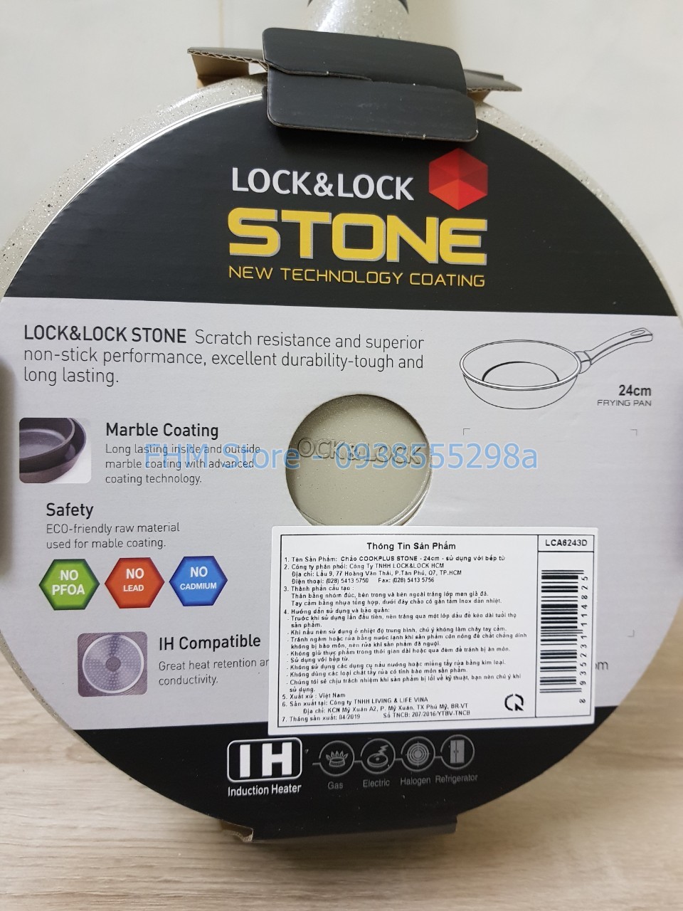 Chảo chống dính vân đá đáy từ Lock&Lock Stone size 24cm