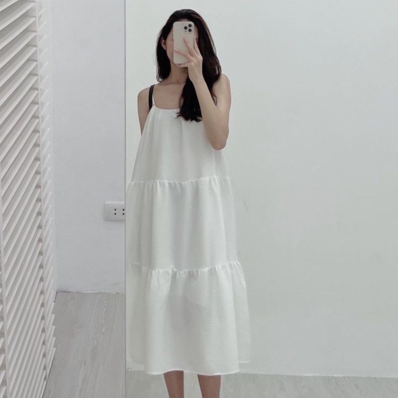 Váy suông 2 dây nữ đầm 2 dây dáng babydoll xòe xinh xắn nhẹ nhàng chất liệu đũi lụa mềm mát thoải mái Panosi - V100