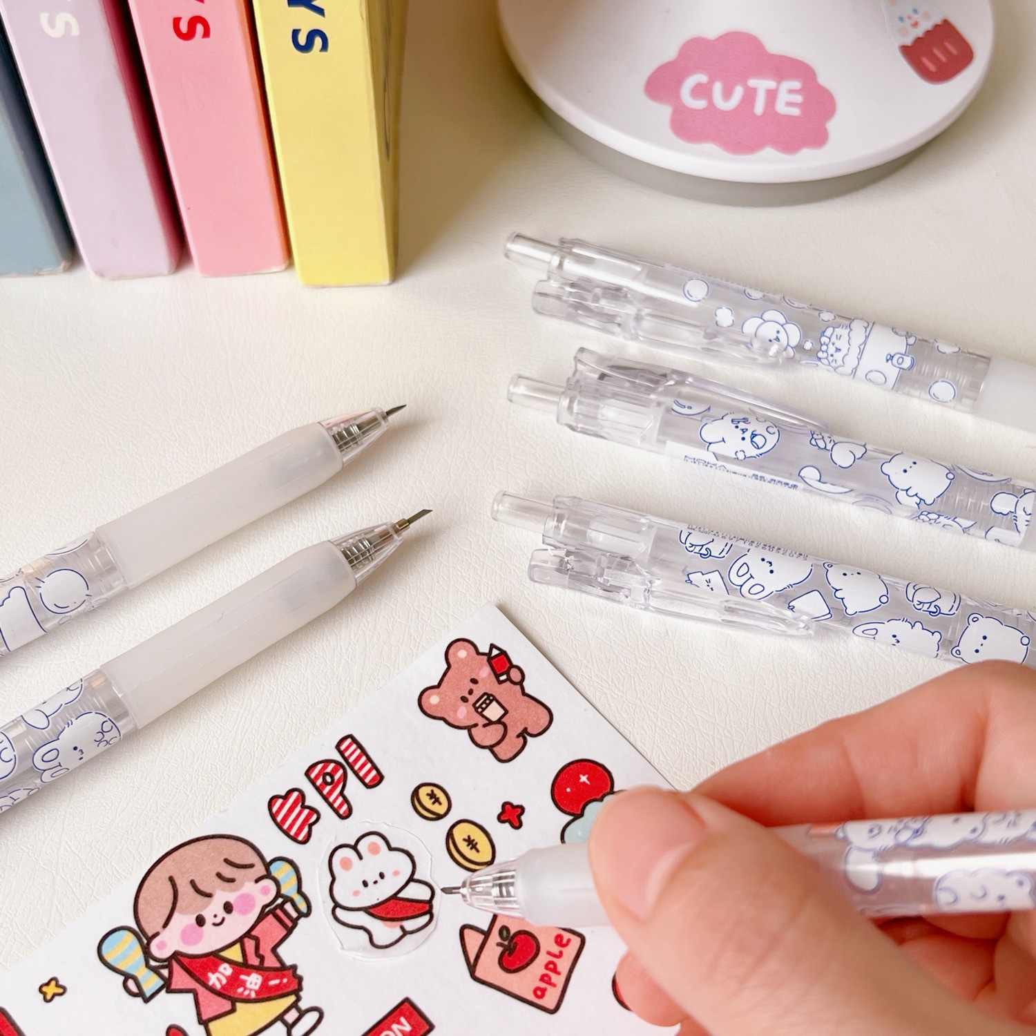 Dao cắt sticker washi, rọc giấy dạng bút bi bấm hình gấu