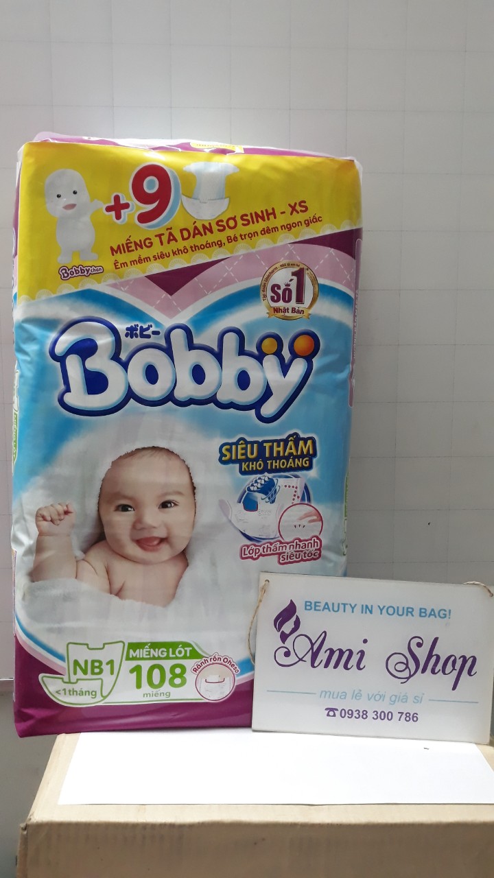 Miếng lót Bobby Newborn 1 108 miếng [+Tặng 9 miếng XS] MẪU MỚI