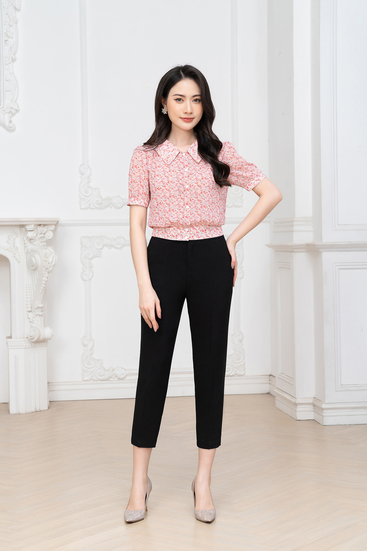 Áo sơ mi nữ ngắn tay họa tiết hoa nhí luperi lfsm1223 cho nữ công sở