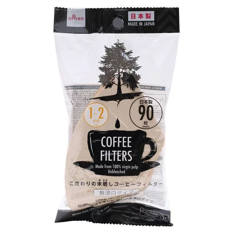 Giấy lọc cà phê V60 Màu tự nhiên không tẩy - Phễu giấy lọc cà phê 1-2 cốc 90 tờ Daiso Japan