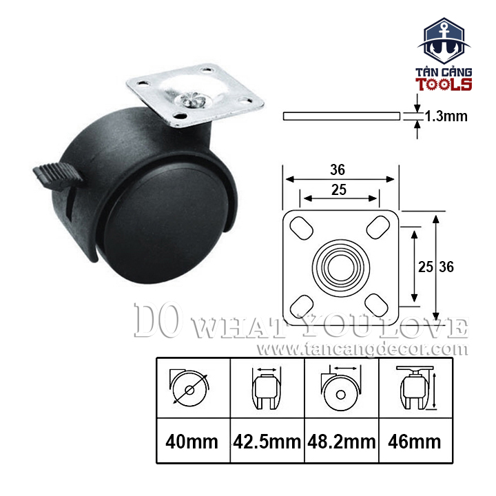 Bộ 4 Bánh Xe Có Khóa 40 mm