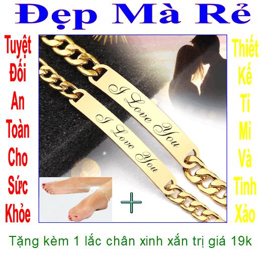 (Gift 01 ankle chains) bangles couple stainless steel đẹp that cheap engraved letters I y you-selling price as above is 1 pair as picture