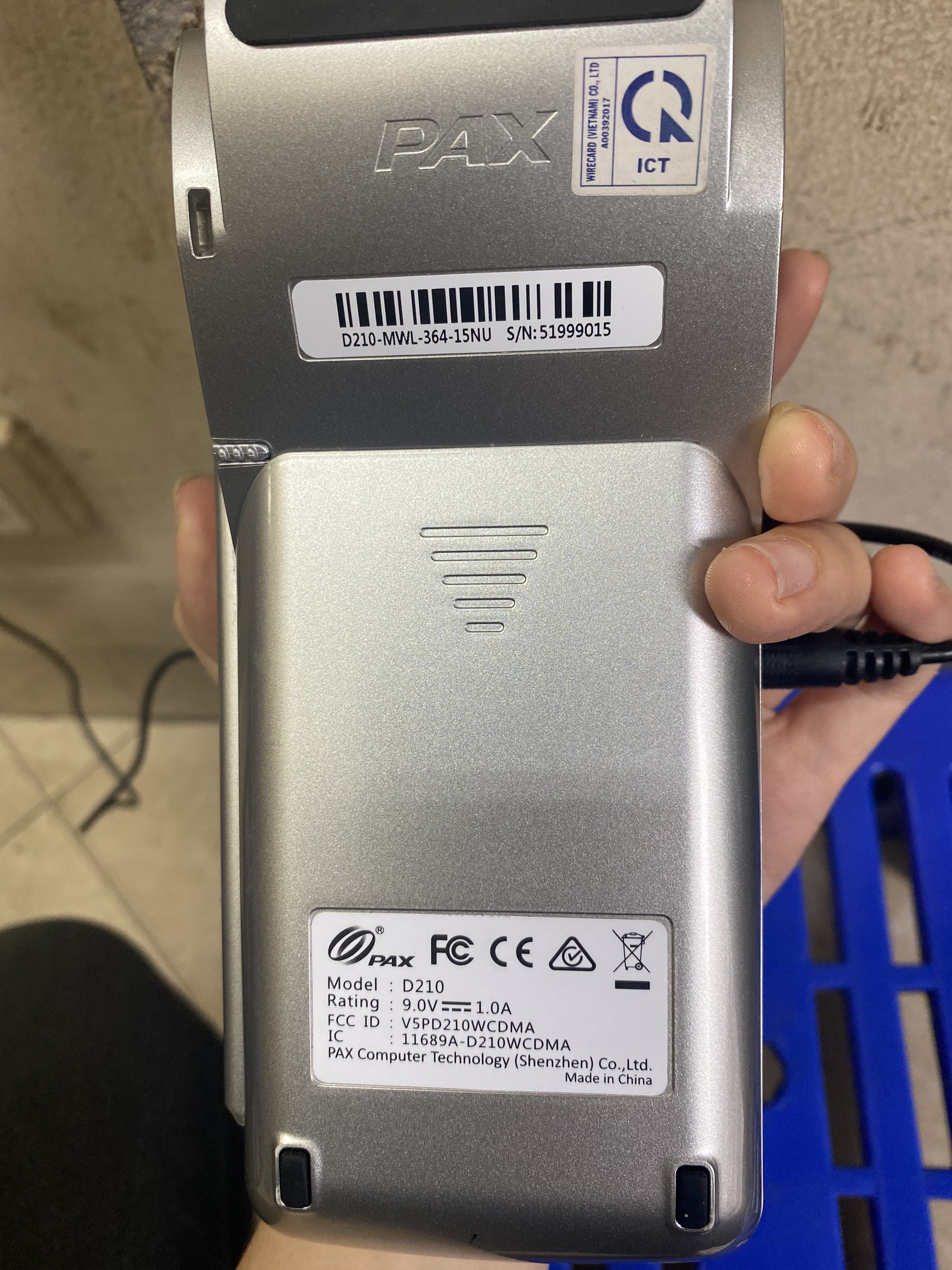 Dây sạc máy PAX D210 9V 1A cao cấp