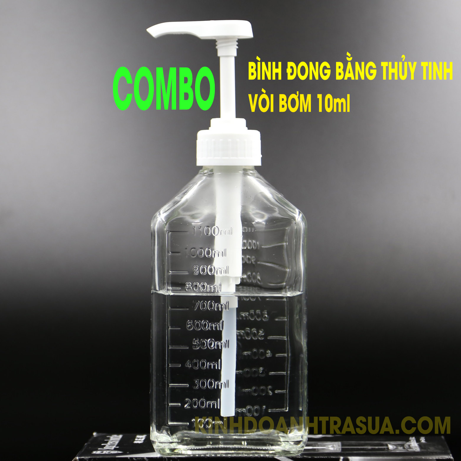 Bình Bơm Siro Nước Đường Thuỷ Tinh 1100ml (Đã bao gồm Vòi 10ml)
