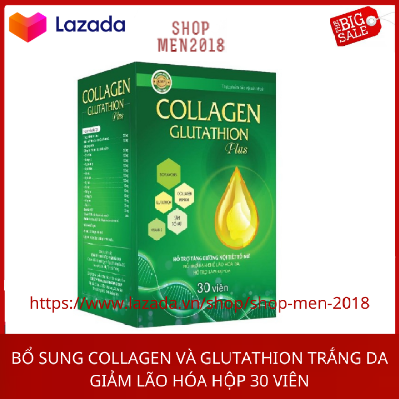 Collagen uống đẹp da trắng da giảm lão hóa Collagen Glutathion Plus hộp 30 viên HSD 2023