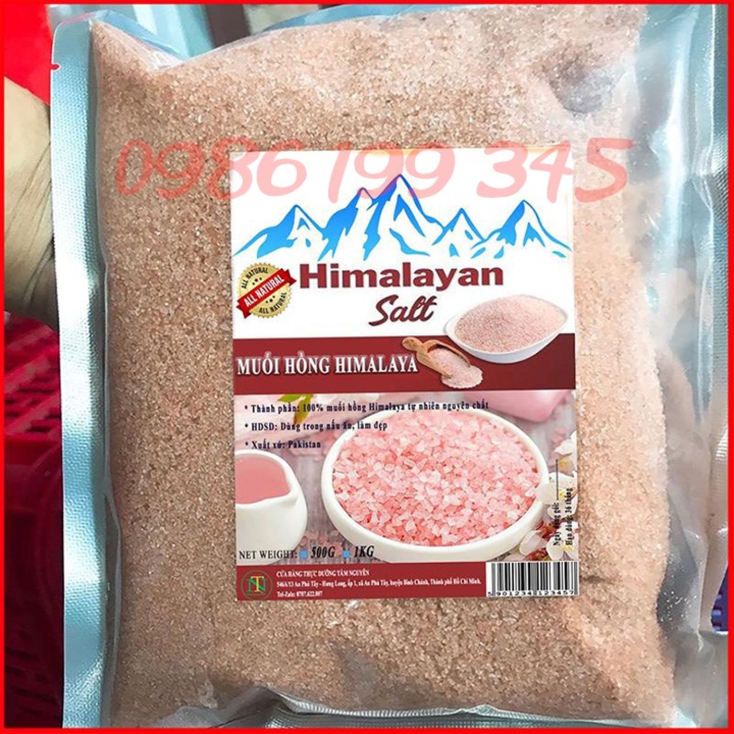 Muối ăn Himalaya Organic, Muối Hồng Túi 1kg