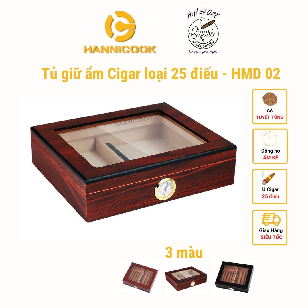 Hộp ủ Cigar - Tủ bảo quản Xì Gà 25 điếu - Gỗ Tuyết Tùng, ba màu sang trọng