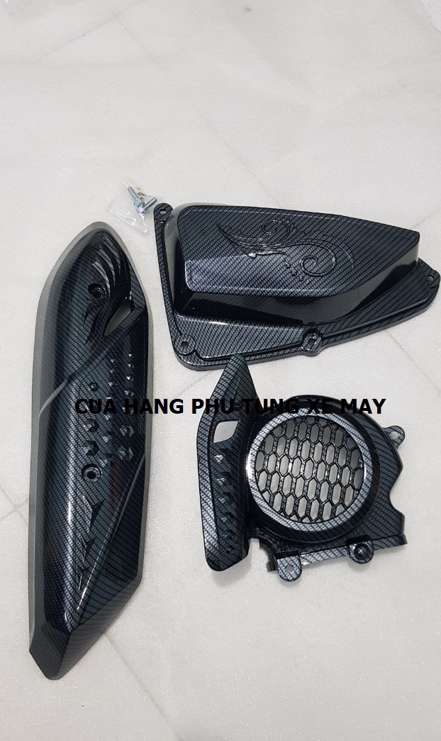 Combo 3 món Ốp pô Bầu e Quạt gió gắn xe VISION 2021 - 2023 cacbon bền, đẹp