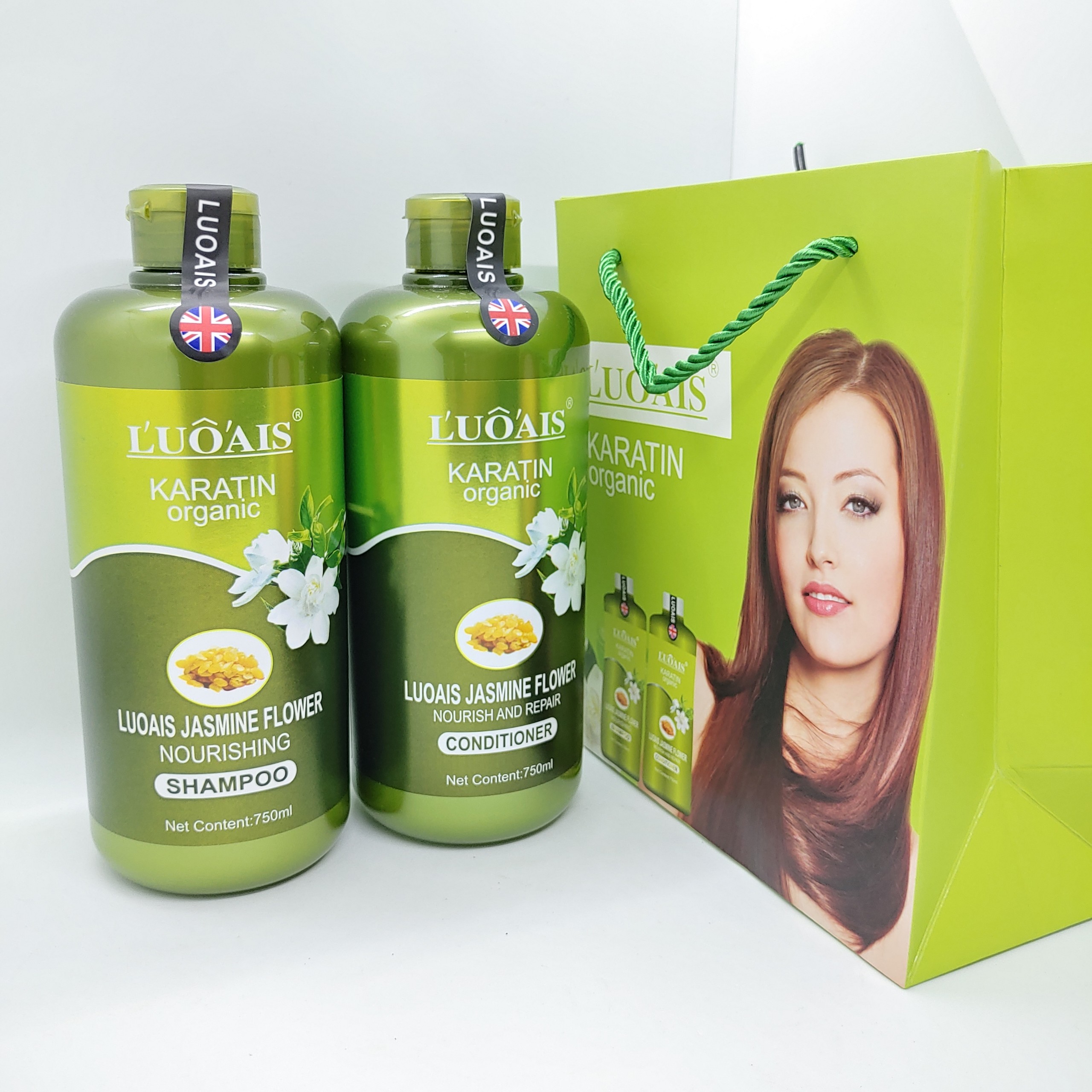 Dầu Gội Xả Hoa Nhài Luo’ais Keratin Organic Phục Hồi Chuyên Sâu 750ML*2