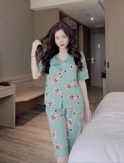 Bộ Pijama lửng Lụa Mango cao cấp mềm, mát, mịn lộn xộn( Size 40 - 62kg)
