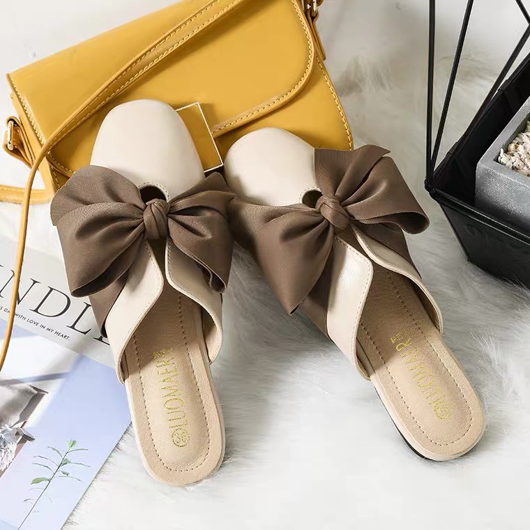 Giày sục thắt nơ mũi nhọn đế cao 3 cm da mềm siêu đẹp - a5