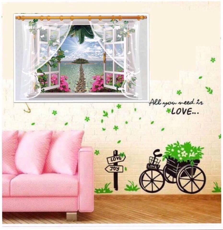 Decal dán tường cửa sổ hồ nước