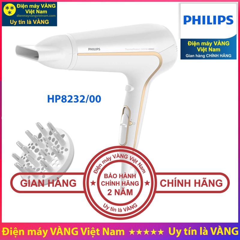 Máy sấy tóc Philips HP8232 (Trắng) - Hàng chính hãng (Bảo hành 2 năm tại các Trung tâm bảo hành Philips trên toàn quốc)