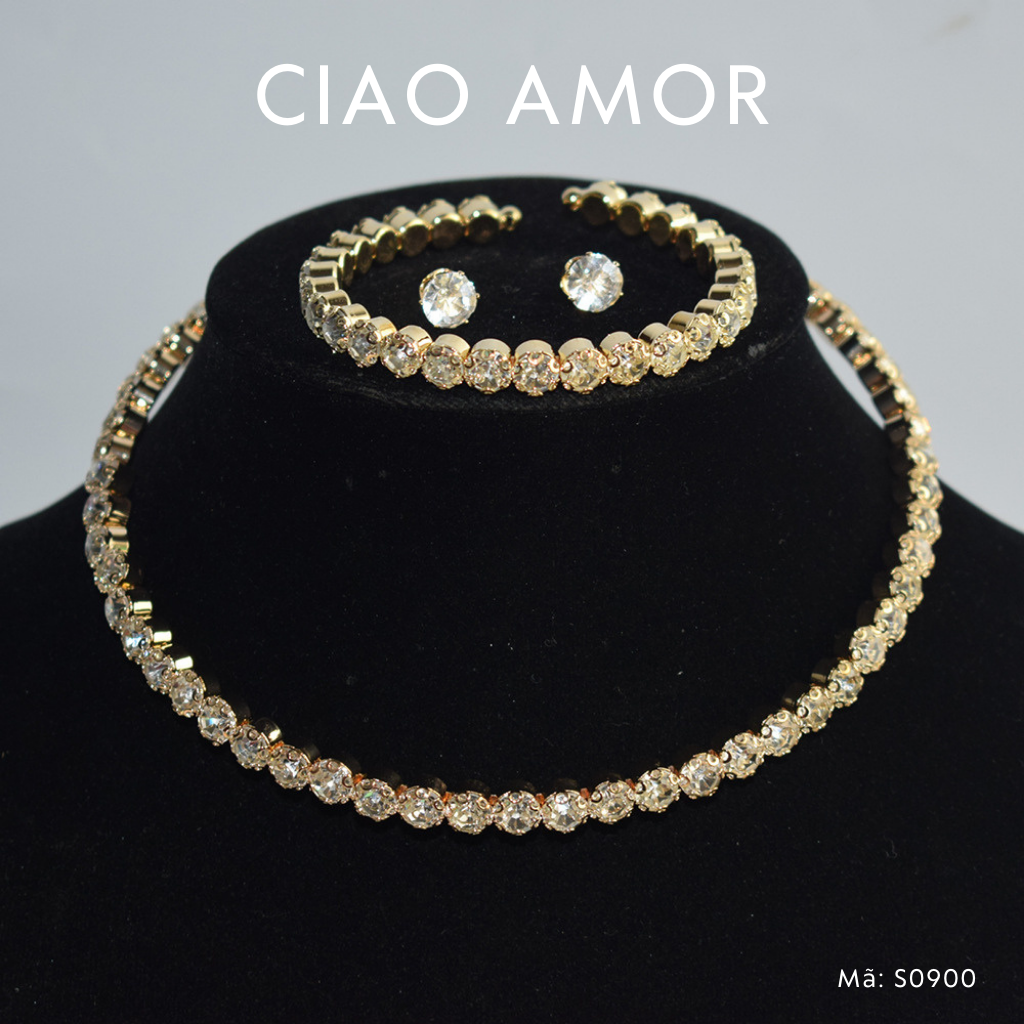 Set vòng cổ Choker đá, Khuyên tai nữ hạt hoa đá dự tiệc Trang sức Ciao Amor - MS0897