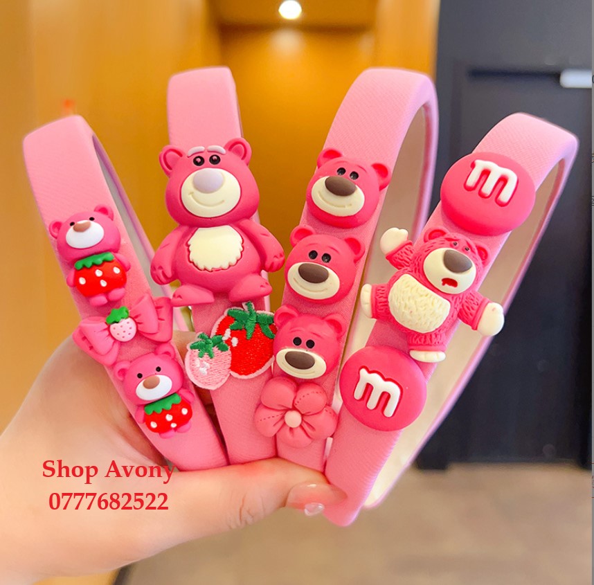 Cài tóc - Bờm tóc vài màu hồng đính icon gấu dâu (Lotso)