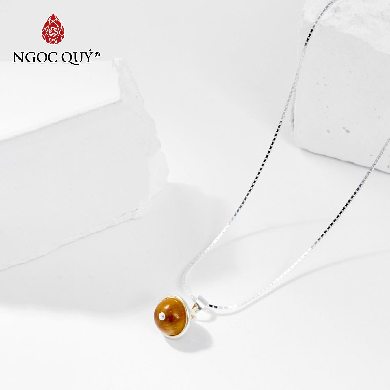 Mặt dây chuyền 1 hạt đá mắt hổ vàng nâu 8mm mệnh thổkim tặng dây chuyền - Ngọc Quý Gemstones