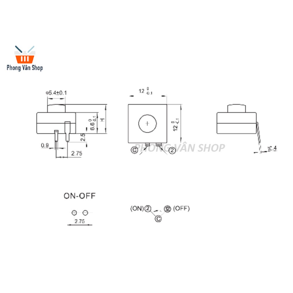 5 Công tắc đèn pin - đen - 2 chân - ON-OFF