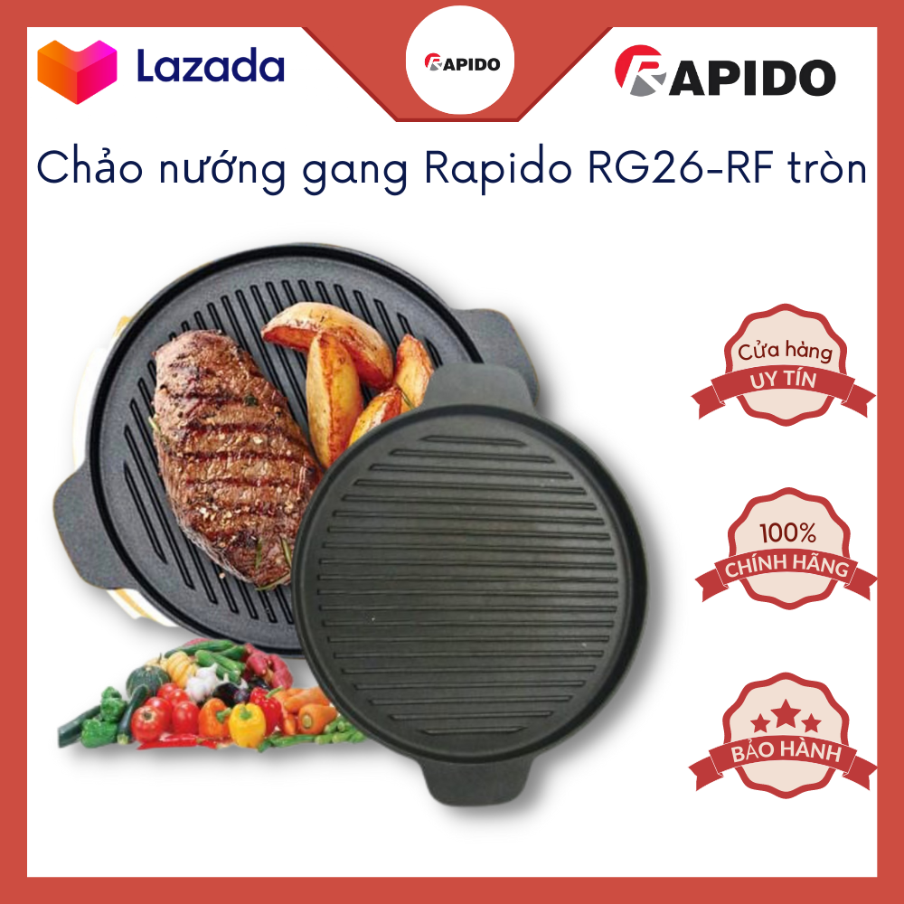 Chảo gang nướng rapido chống dính bbq size 26cm - chảo nướng rapido rg26-rf