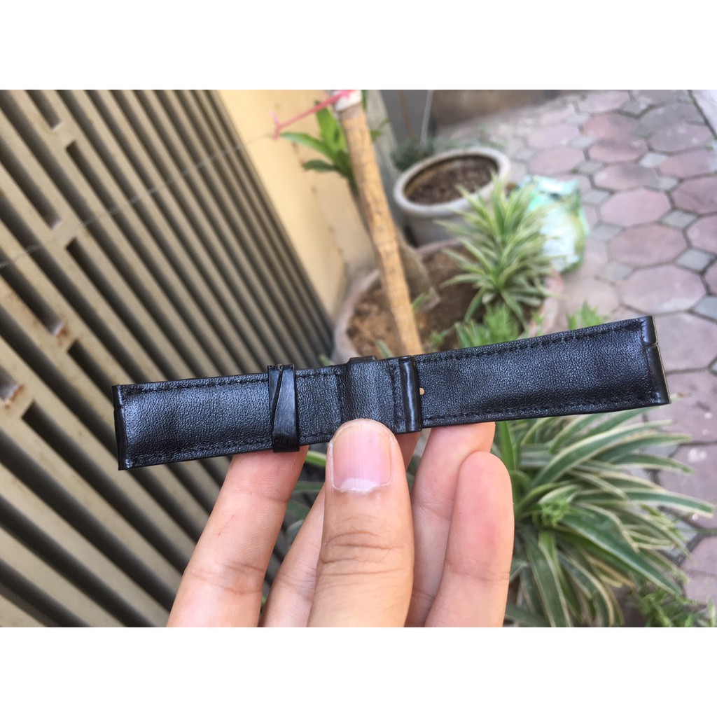 Dây Đồng Hồ Da Cá Sấu Nam Màu Đen Cao Cấp Vân Đốt Tre (Trong lót da bò)
