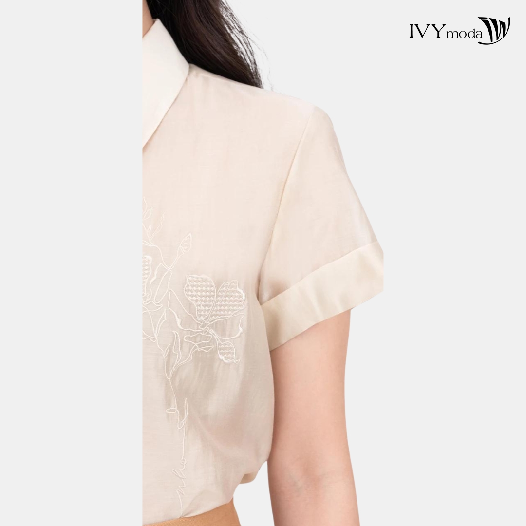 Áo sơ mi lụa thêu hoa IVY moda MS 16M7764