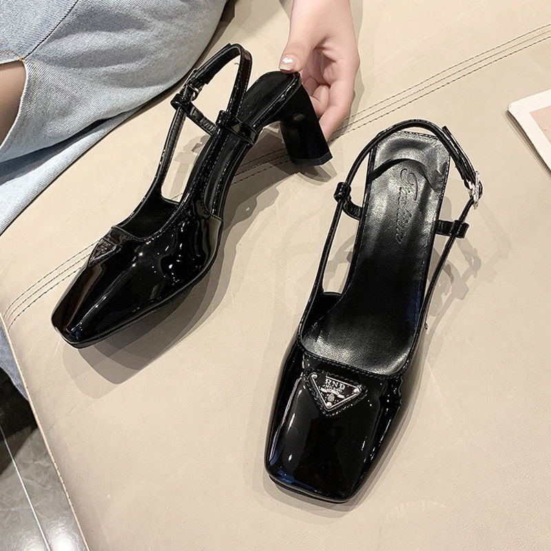 [Siêu Sale] [Chính hãng] Giày Cao Gót Nữ Mũi Vuông P.R.D Da Bóng Hàng Thiết Kế